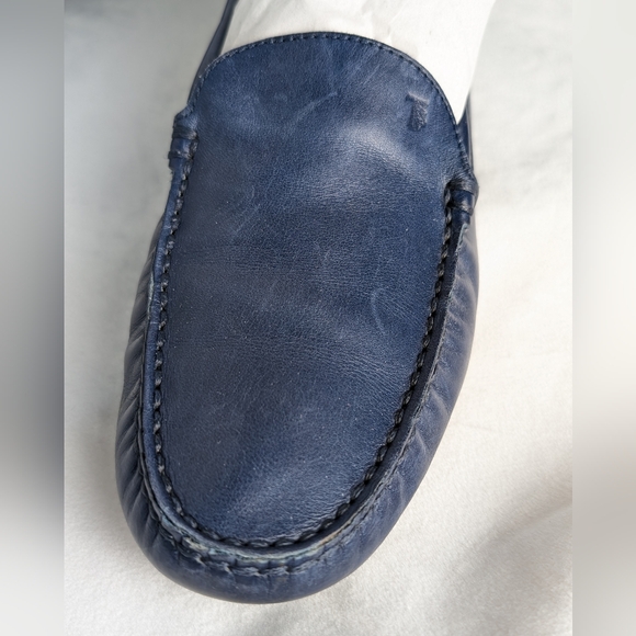 GUC Tod's Women's Dark Blue In Leather Heeled Loafers Size 10 Made In Italy - Picture 7 of 16
